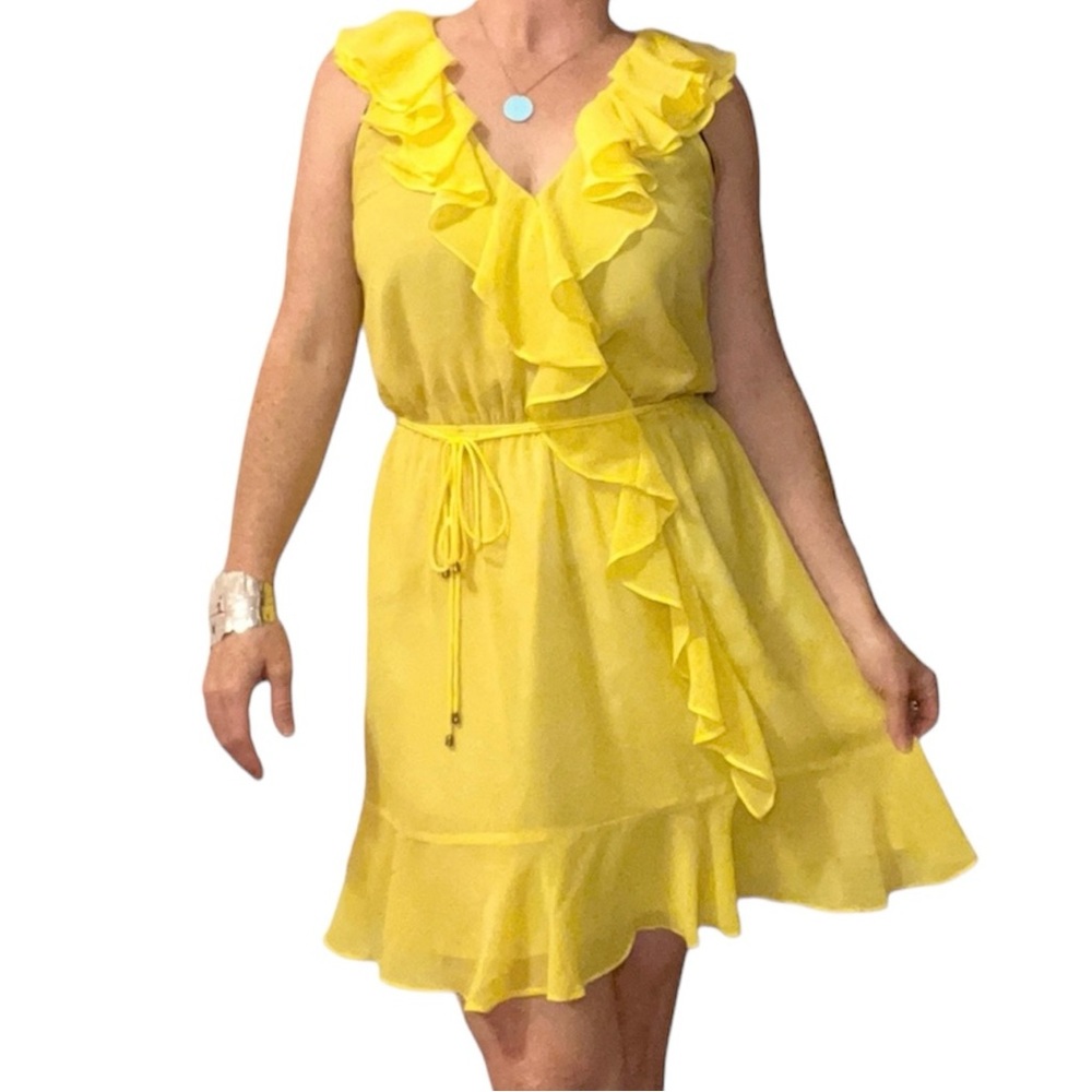 Lemon yellow ruffle dress by Arden B lightweight chiffon size small